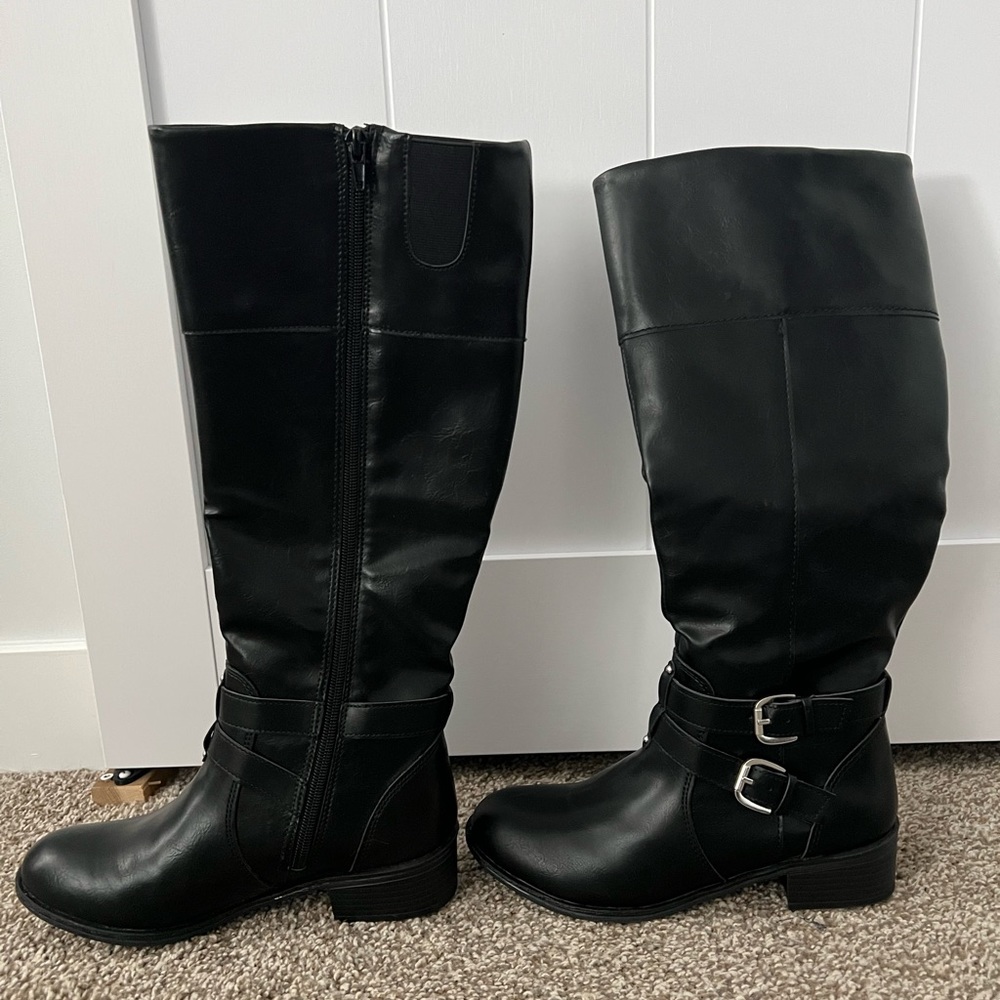 Arizona Jean Company Black Tall Buckle Heeled Boots